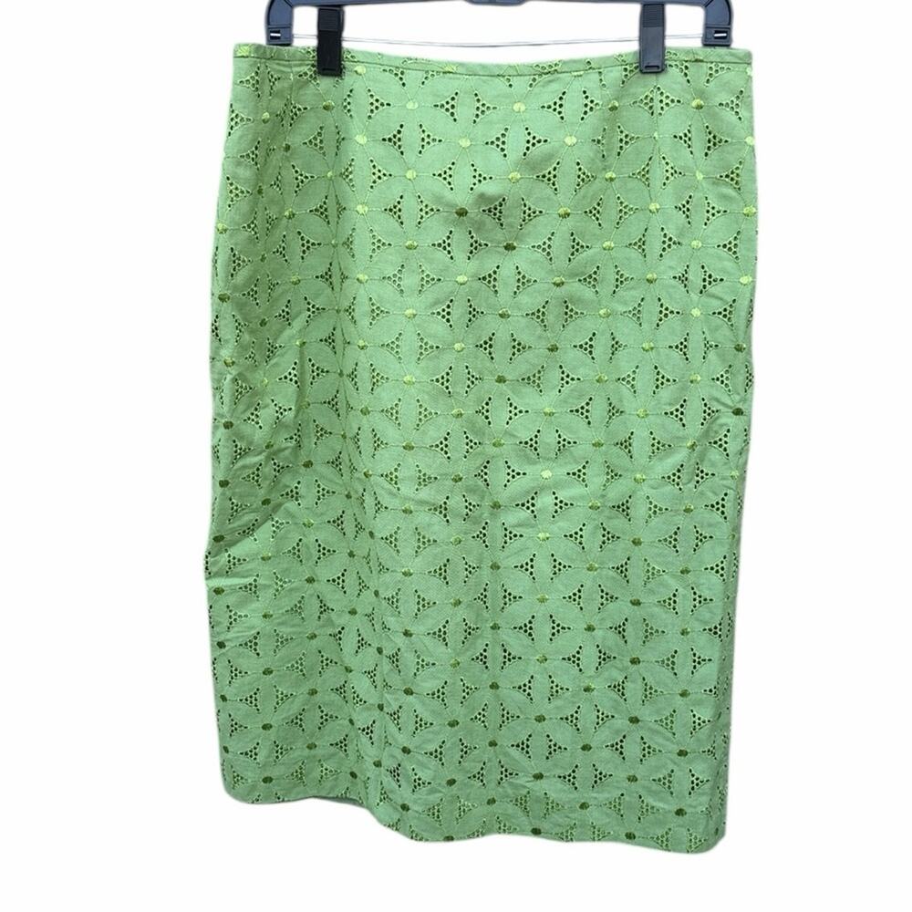Kasper Green Eyelet Pencil Skirt linen blend size 12